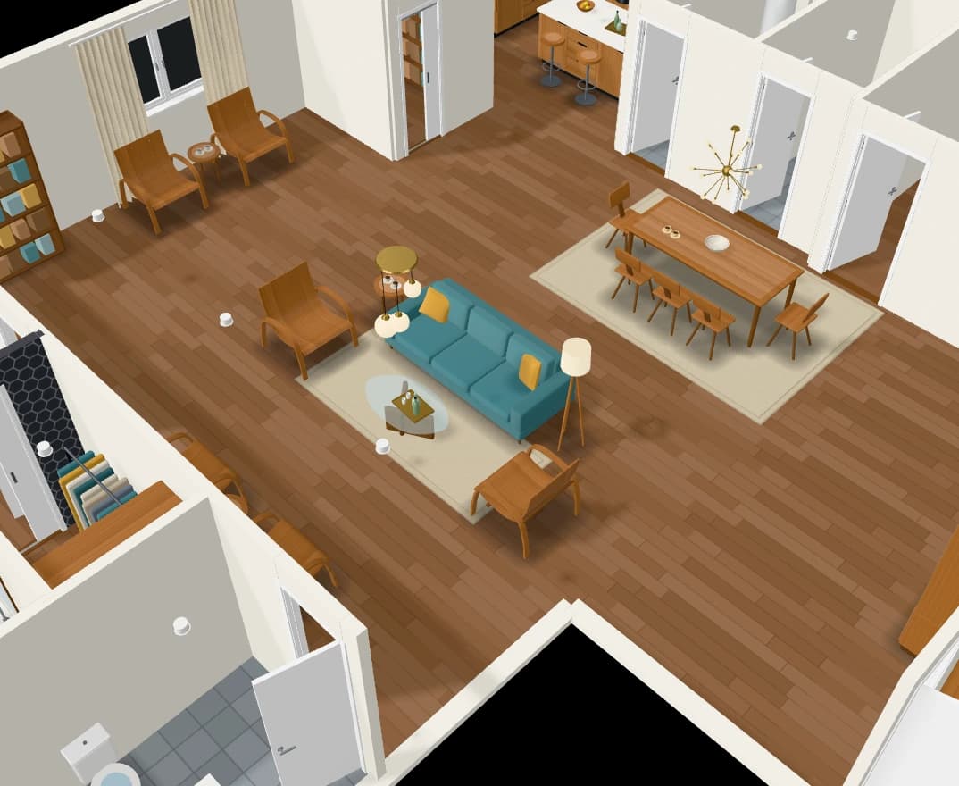 The same bedroom with a desk added under the window