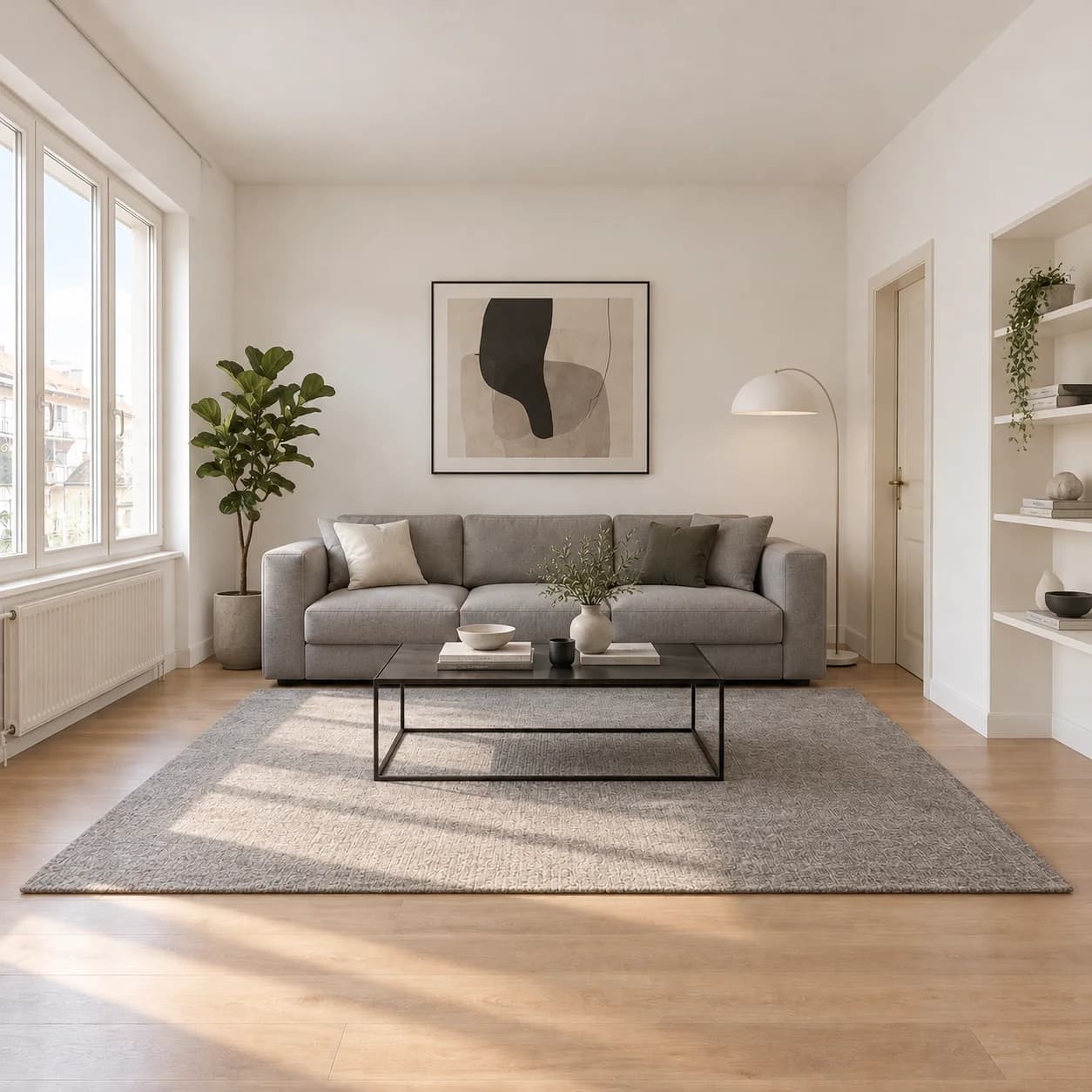 The same room staged with contemporary furniture