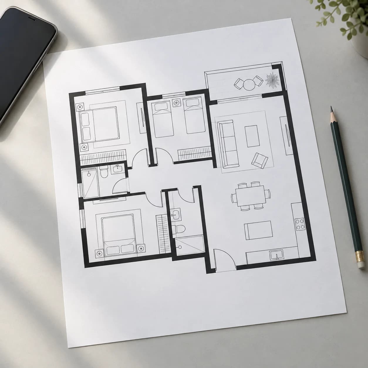A printed floor plan drawing