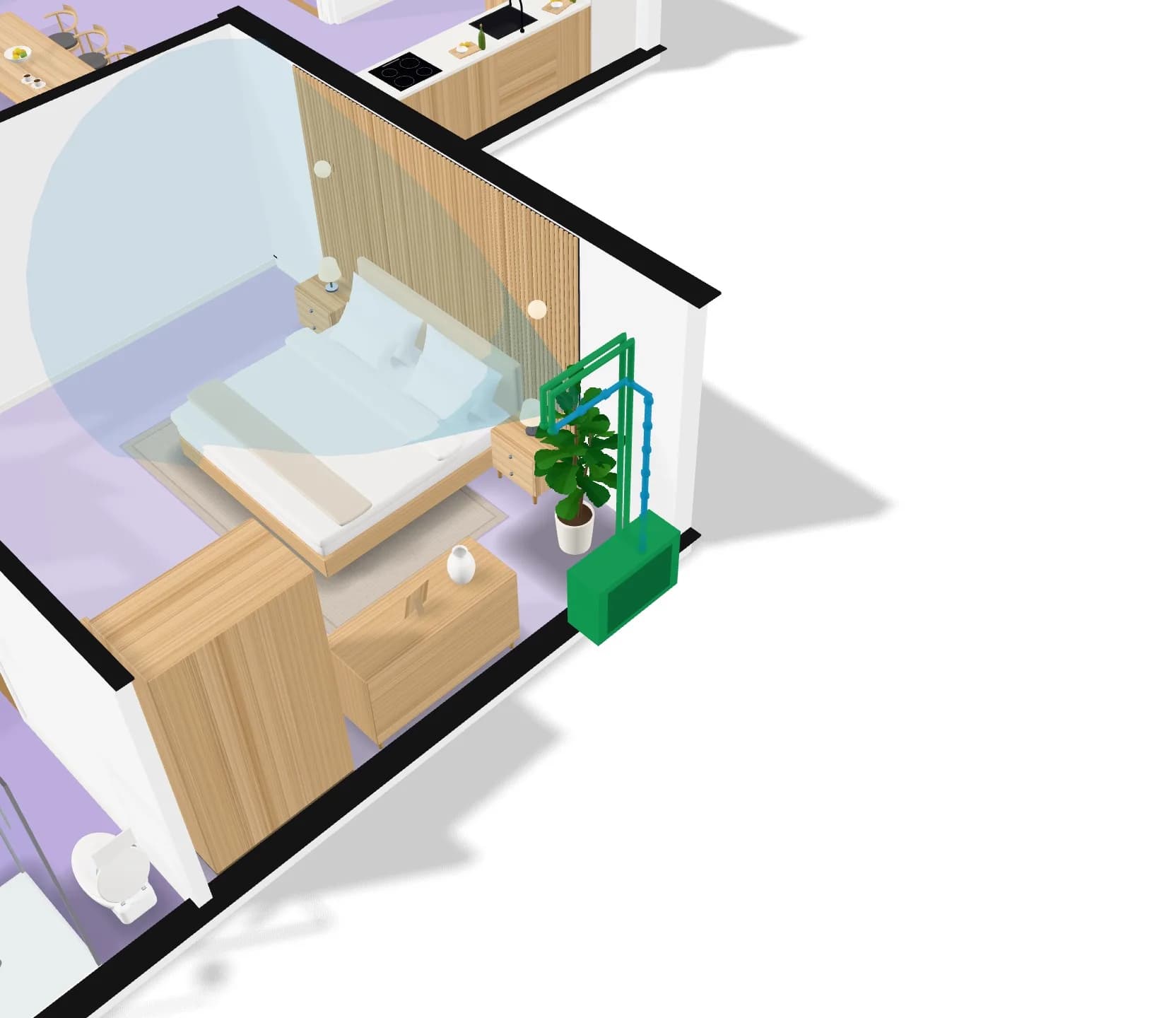 A bedroom close up, with its unit and the air it throws
