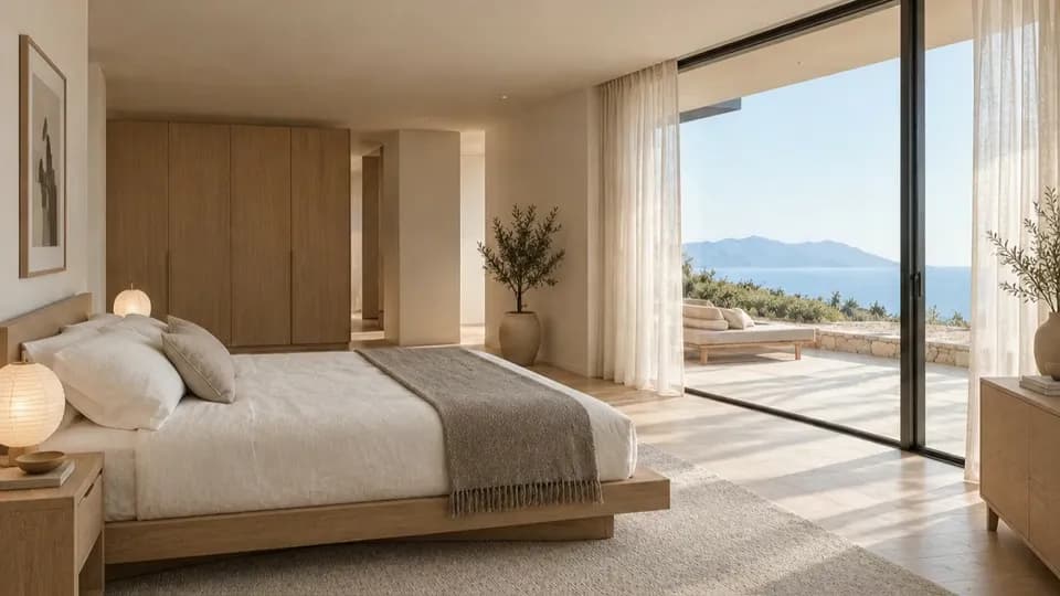 A bedroom shot with a slow camera move